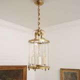Vintage round brass chandelier Vestibule pendant lamp from the fifties