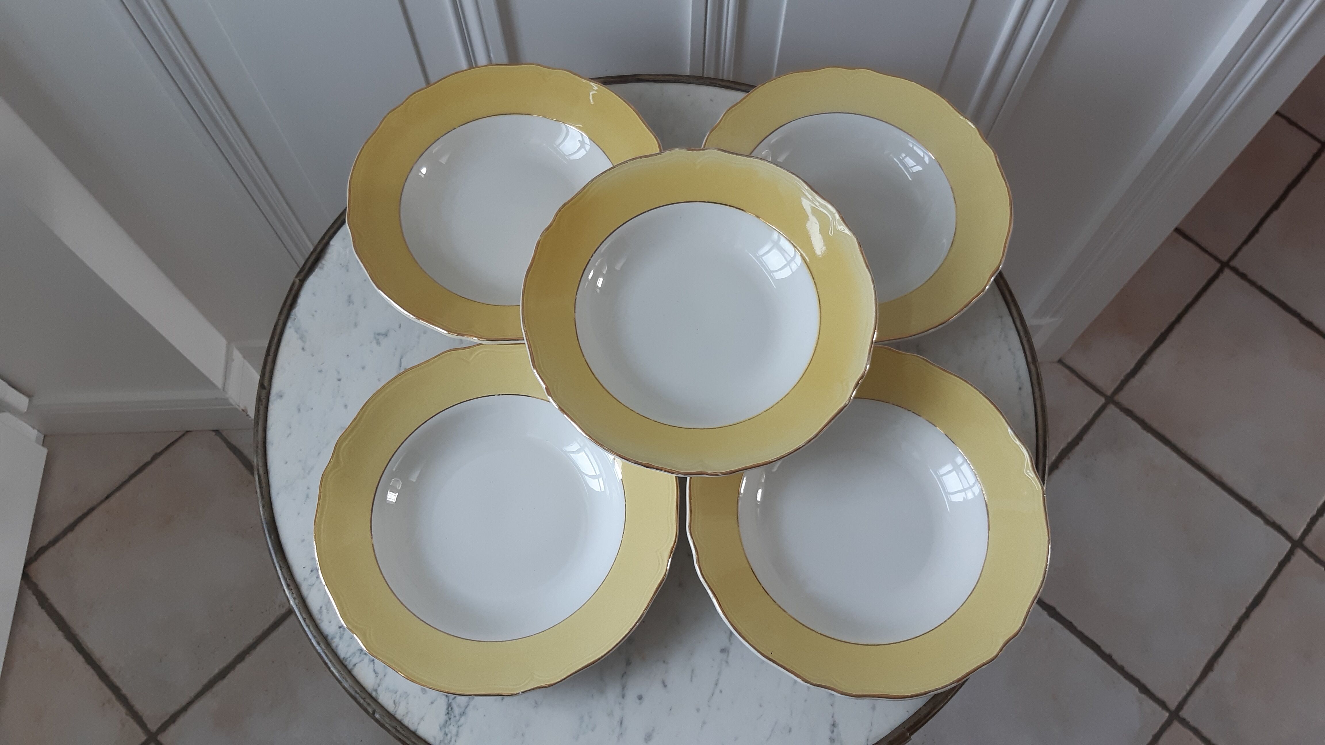 Set of 5 hollow plates Badonviller yellow chick 50-60s