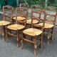 6 vintage Louis XV dining chairs with rush seats from the 20th century, shell design.