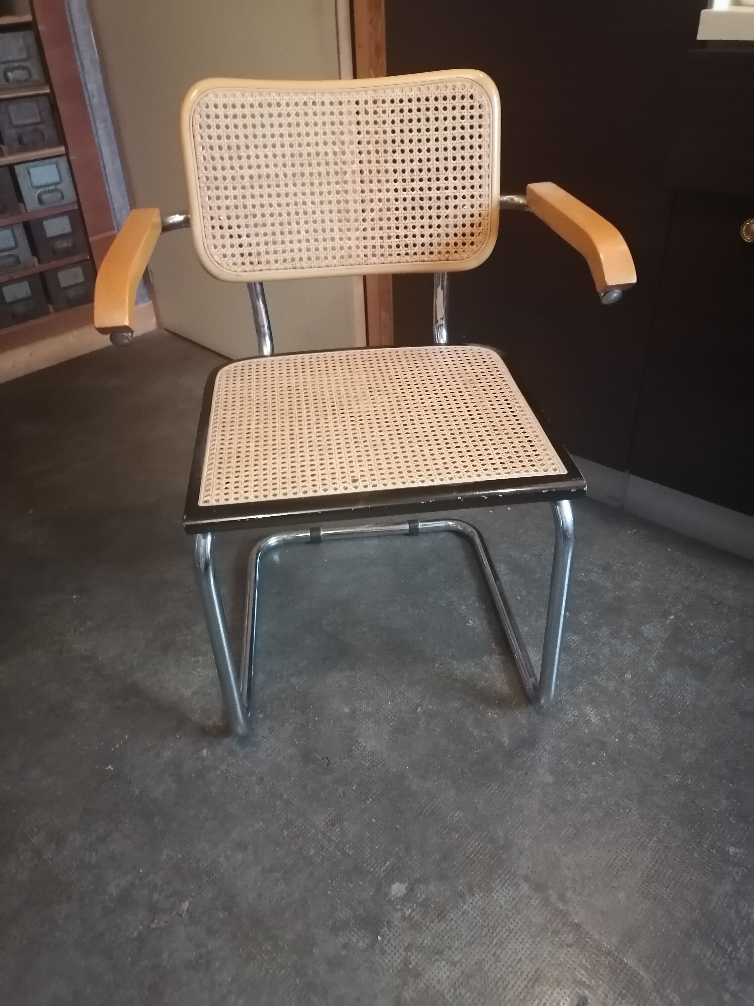 Breuer armchair with chrome tube frame and canework, 1980s Italy