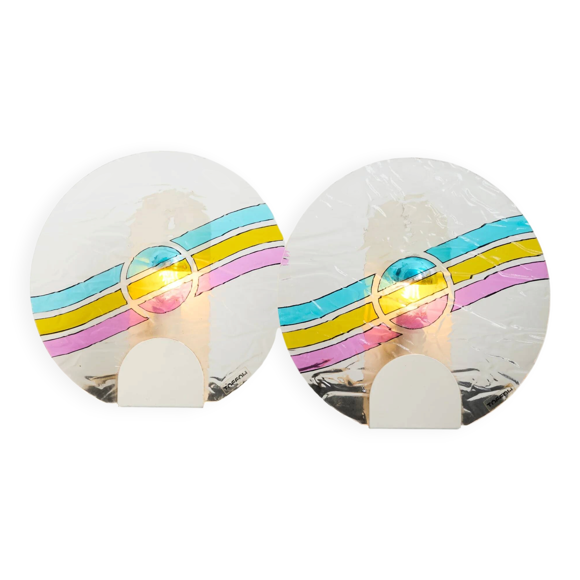 Pair of wall lights series "Disco", Toffoli, Italy, 1980s