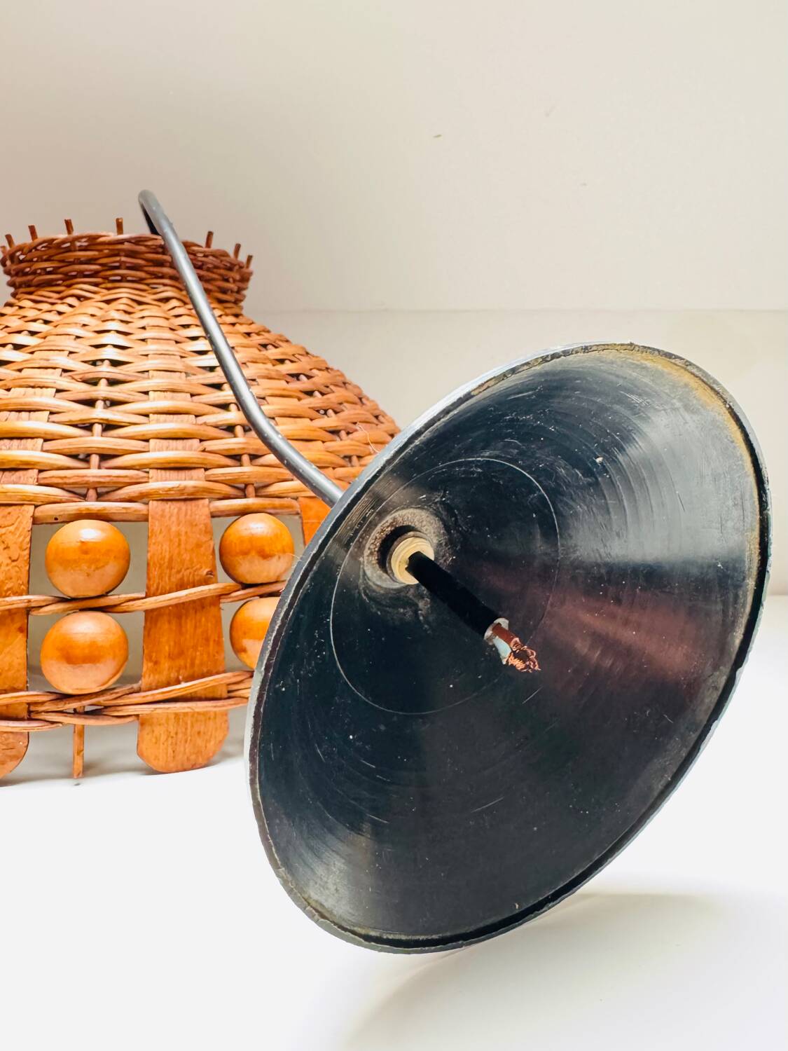 70s woven wicker pendant light