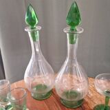 Antique crystal tableware set of carafe and tasting glasses from the 1900s