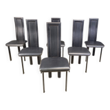 Set of 6 post modern black leather dining chairs, 1980s