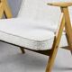 Pearl Boucle & Oak Armchair by Józef Chierowski, 1970s