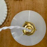 Three-light cascading pendant lamp with vintage white opaline lampshade