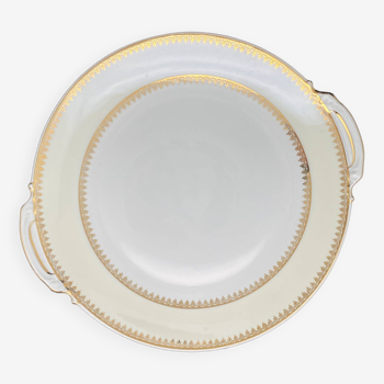 Limoges porcelain cake dish with yellow and gold edging