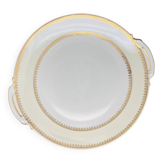 Plat à gâteaux en porcelaine de Limoges liseré jaune et doré