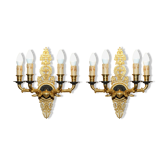 Paire d'appliques L'Originale plaquées or 24 carats avec quatre bougies en bronze