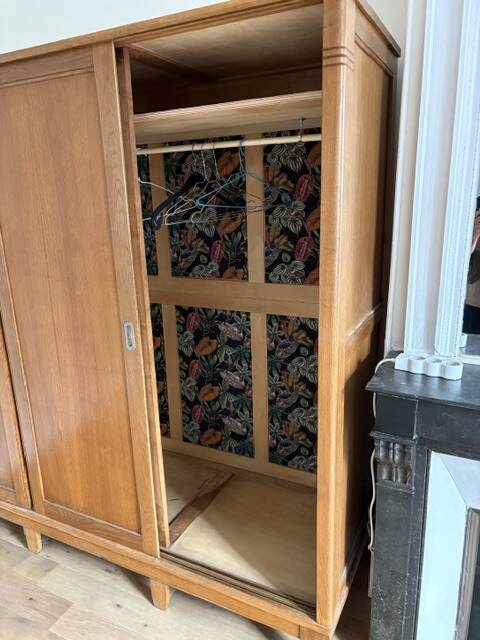Large vintage Scandinavian wardrobe with 3 sliding doors.