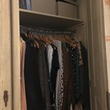 Large wardrobe with large painted and patinated beveled mirror