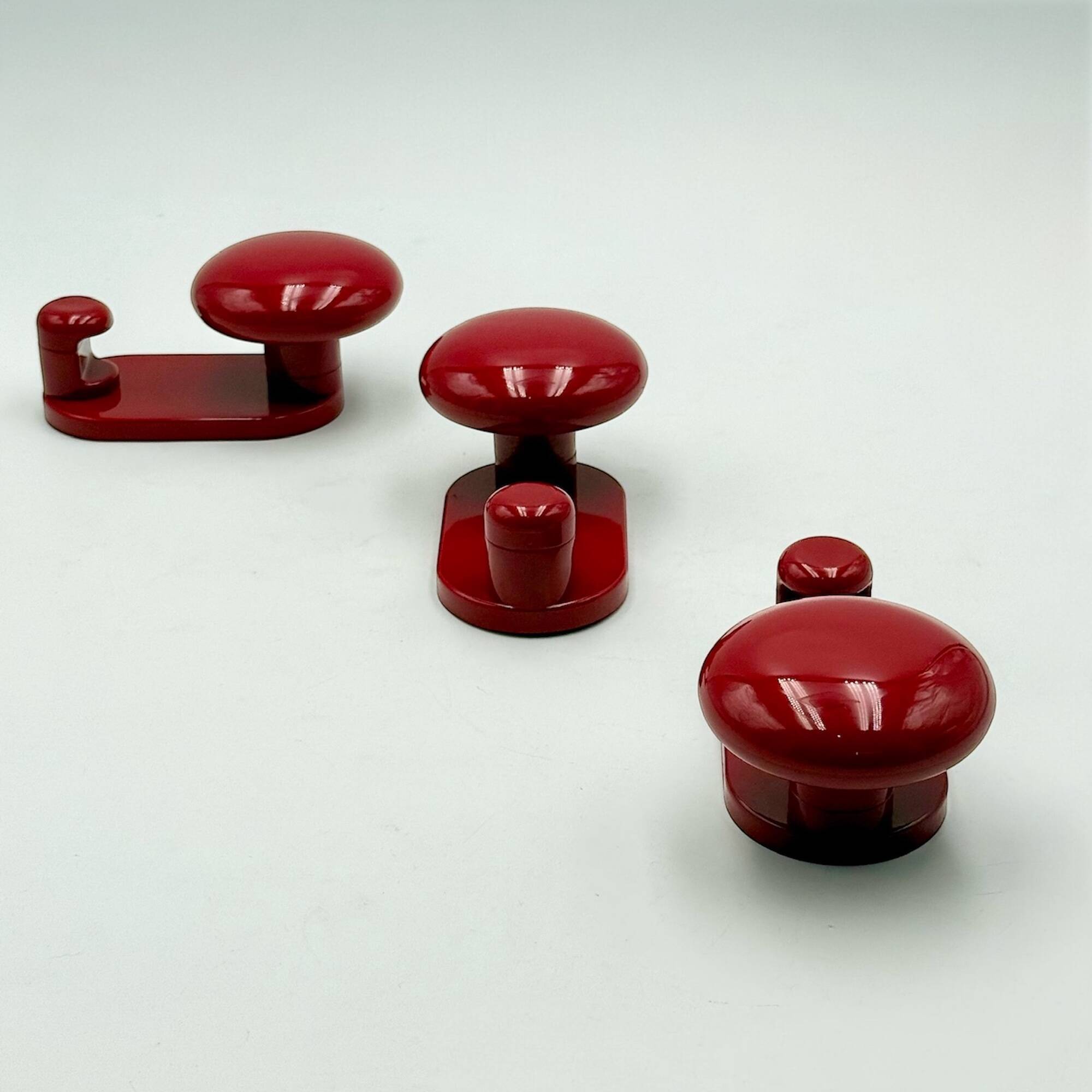 Vintage Modernist Wall Hooks in Burgundy Red by Carlo Bartoli, 1970s Con&Co
