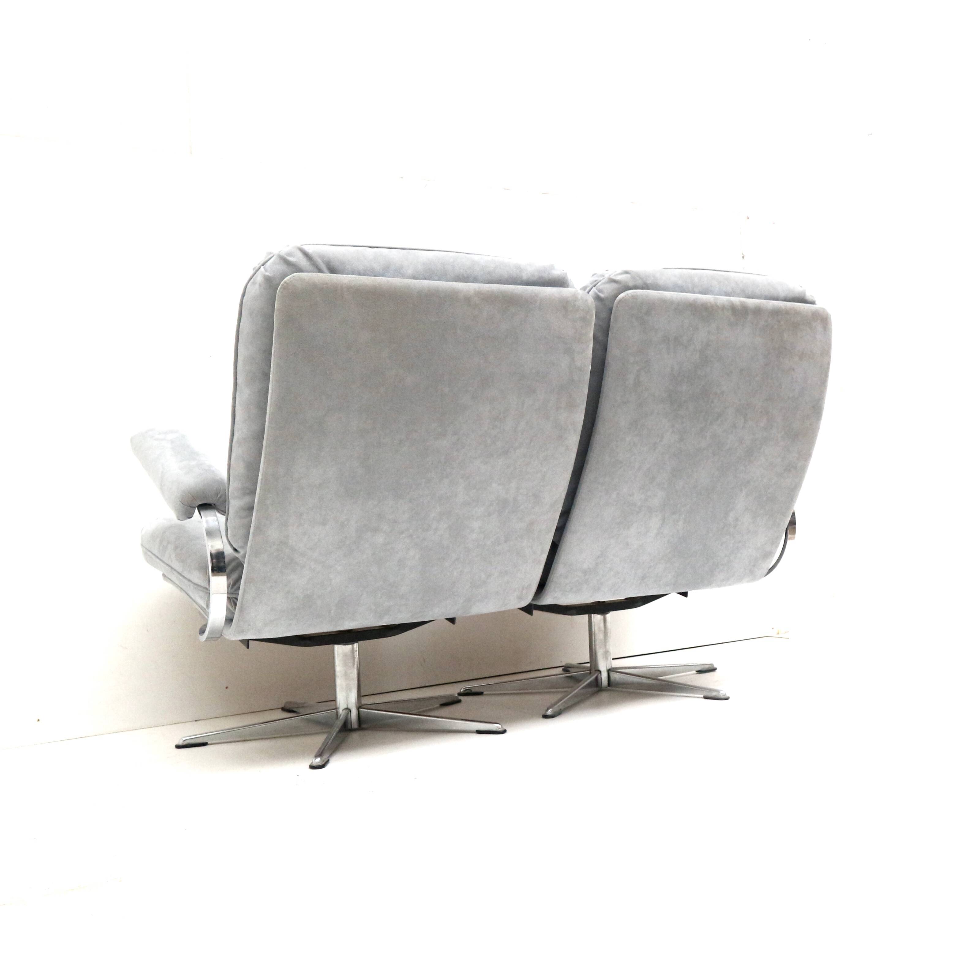 Vintage 2-seater sofa with gray suede upholstery made in the 1970s