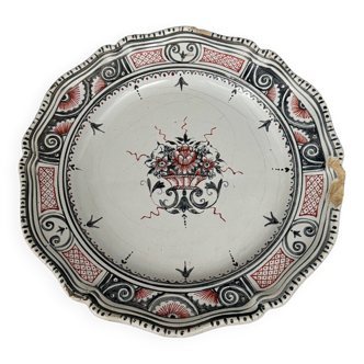 Large Rouen dish, 19th century, floral decoration