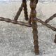 Set of 2 tripod stools with turned legs, vintage plant holder, 1960s