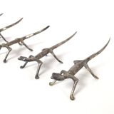 6 vintage knife holders reptile lizard silver metal