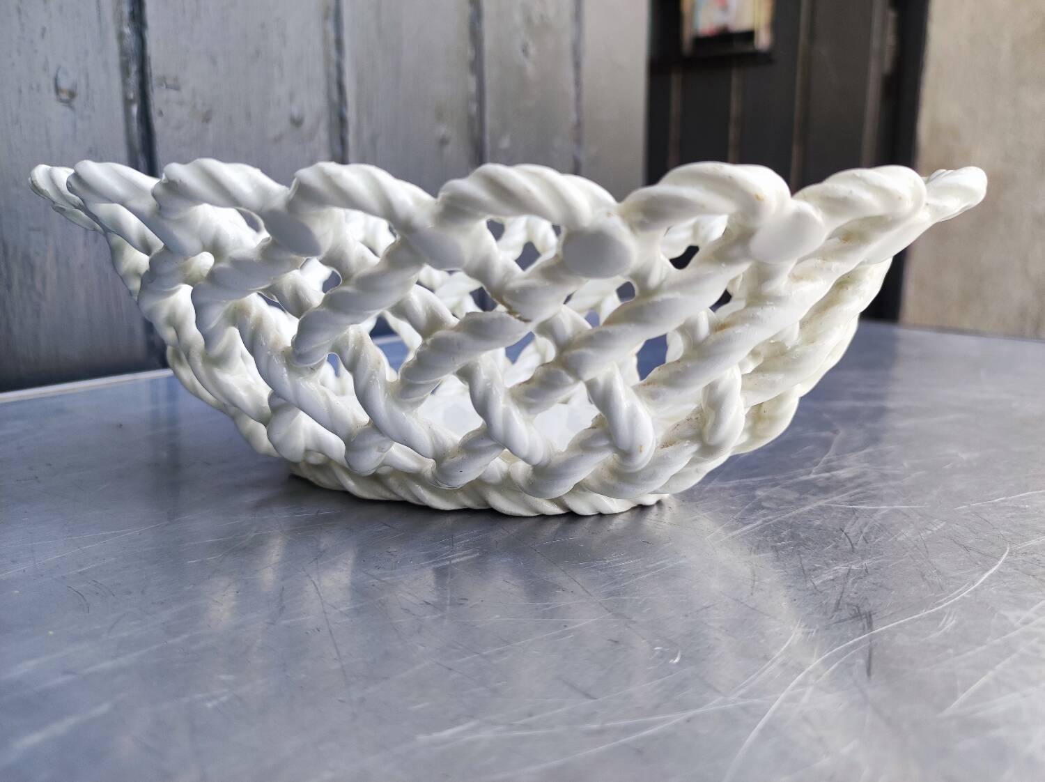 Vintage woven ceramic fruit bowl