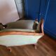 Vintage Louis XV style wing chair, light green velvet