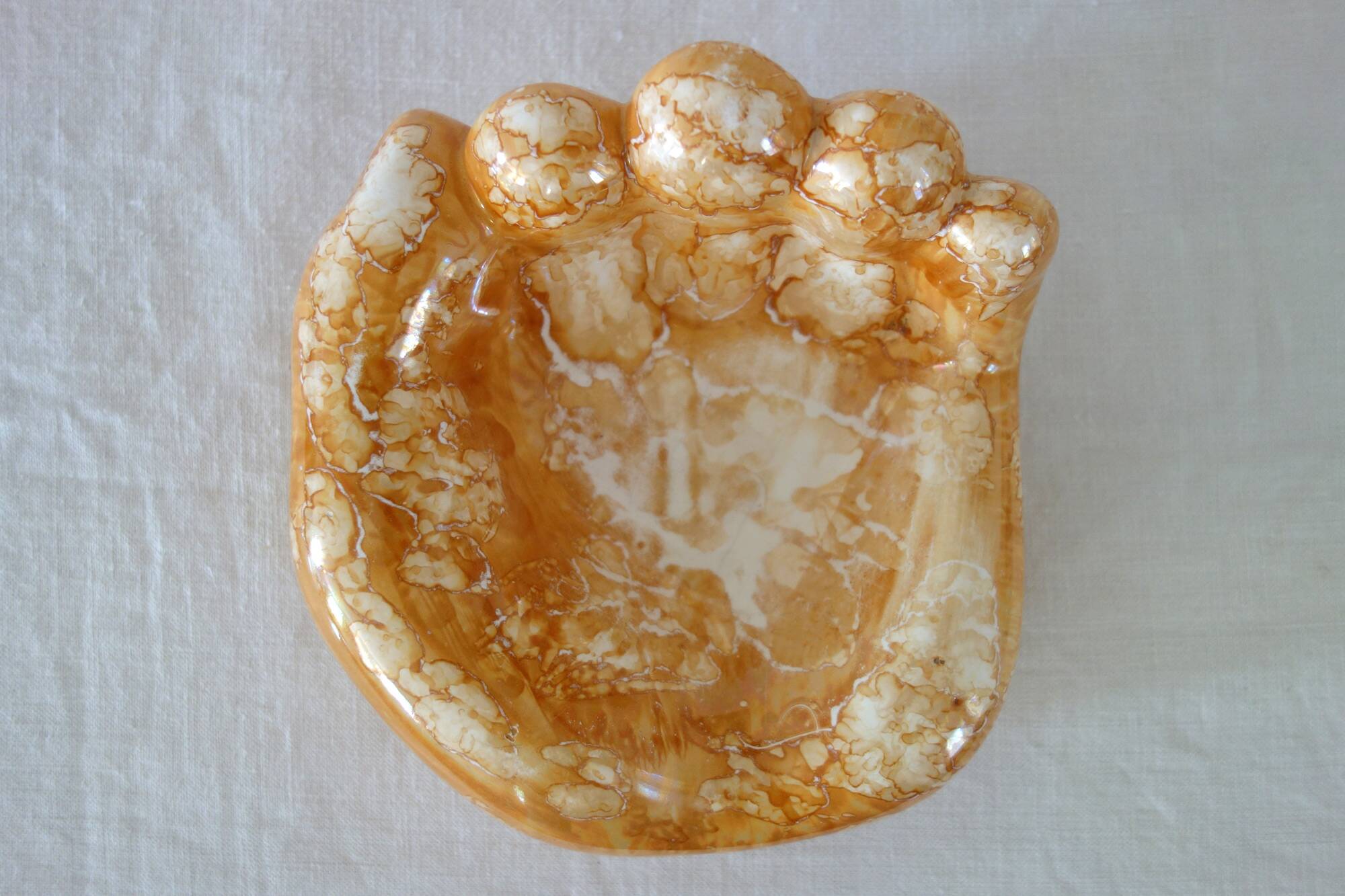 Ceramic enamelled hand dish from the 1970s