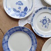6 vintage mismatched blue and white earthenware dessert plates