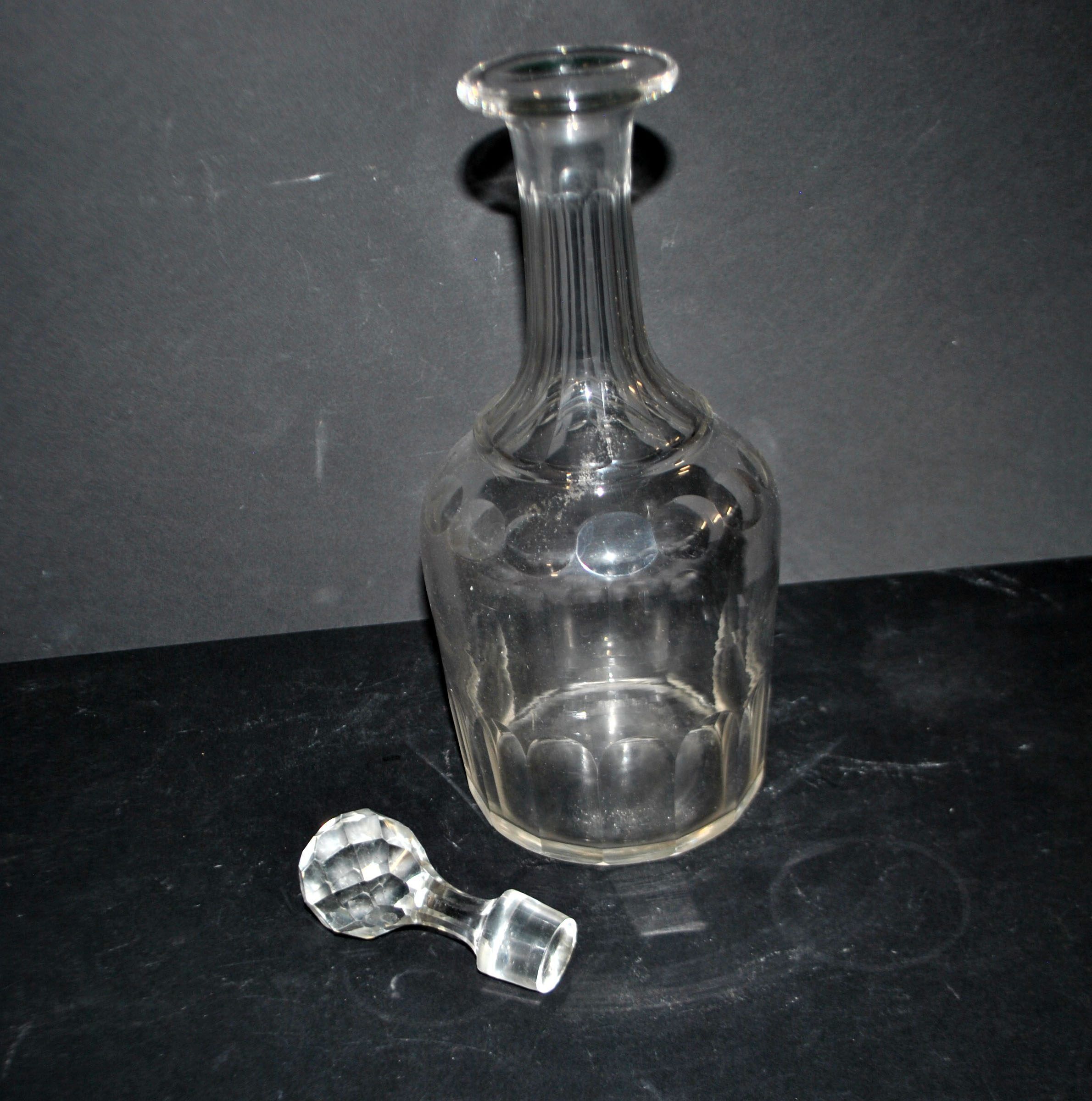 Vintage bistro carafe in cut glass with flat ribs H33cm