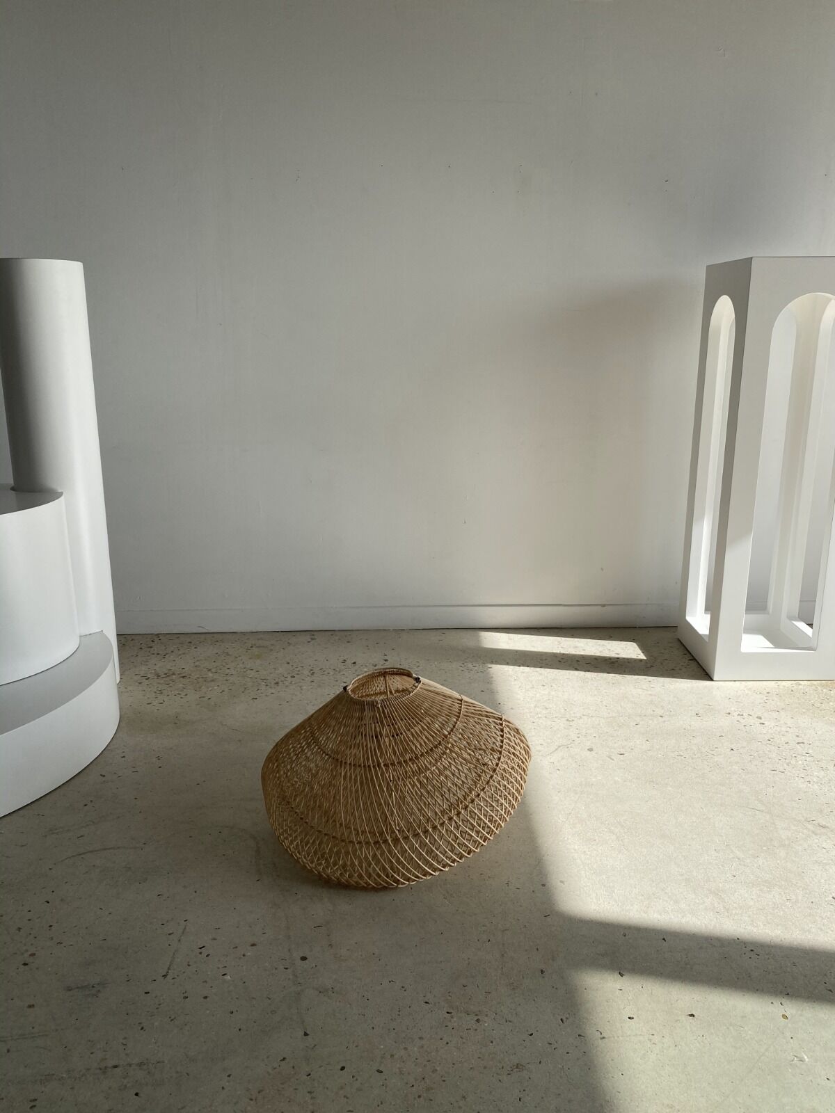 Small rattan lampshade in the shape of a braided hat