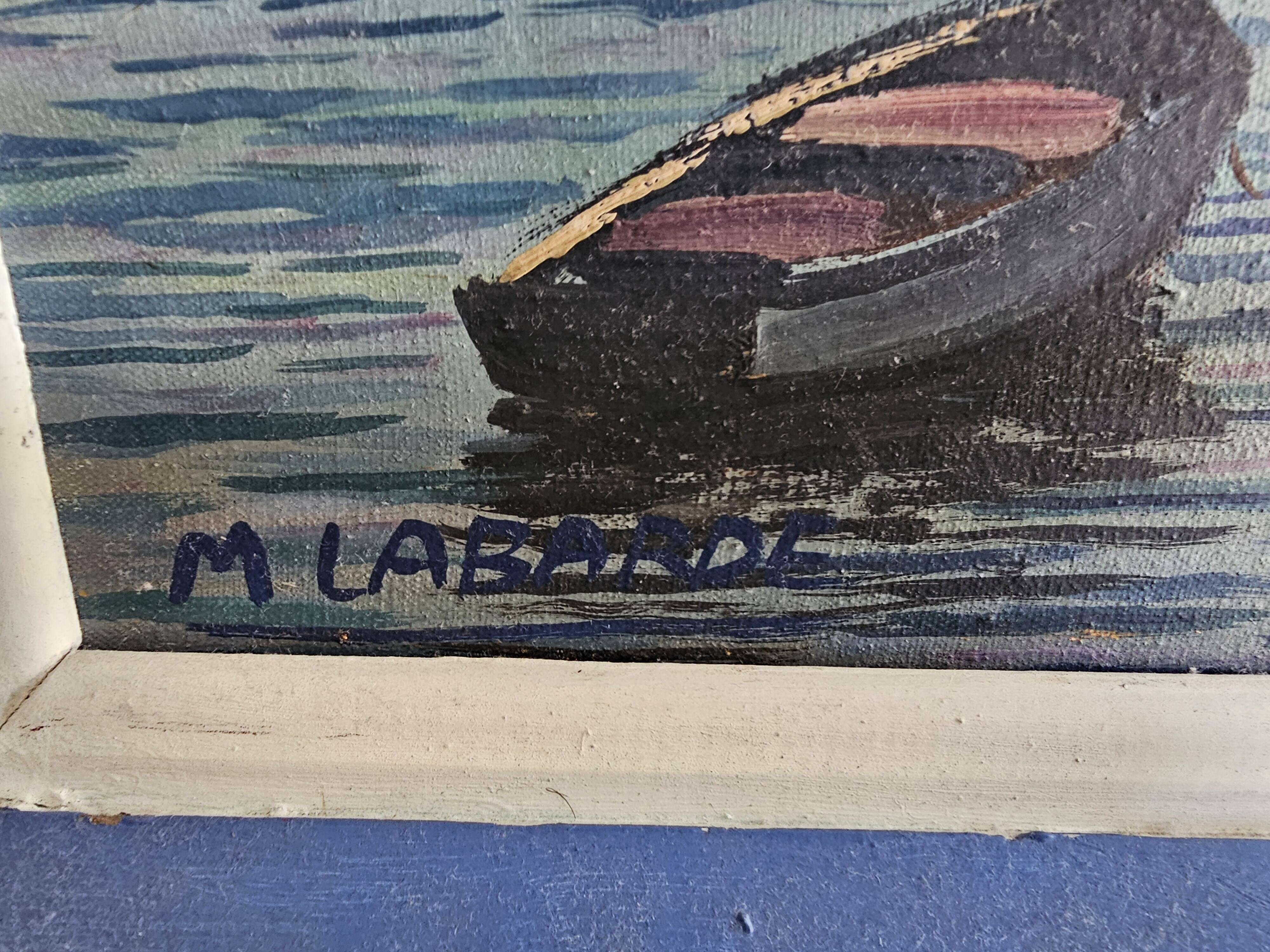Oil painting on canvas - Marine Sailboats Signed M Labarde 54cm x 89cm