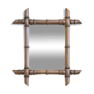 Miroir mercure en bois bambou osier patiné 45 X 39 cm repatiné
