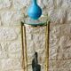 Vintage faux bamboo pedestal table in brass with 2 glass shelves