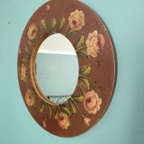 Vintage hand painted wooden round wall mirror