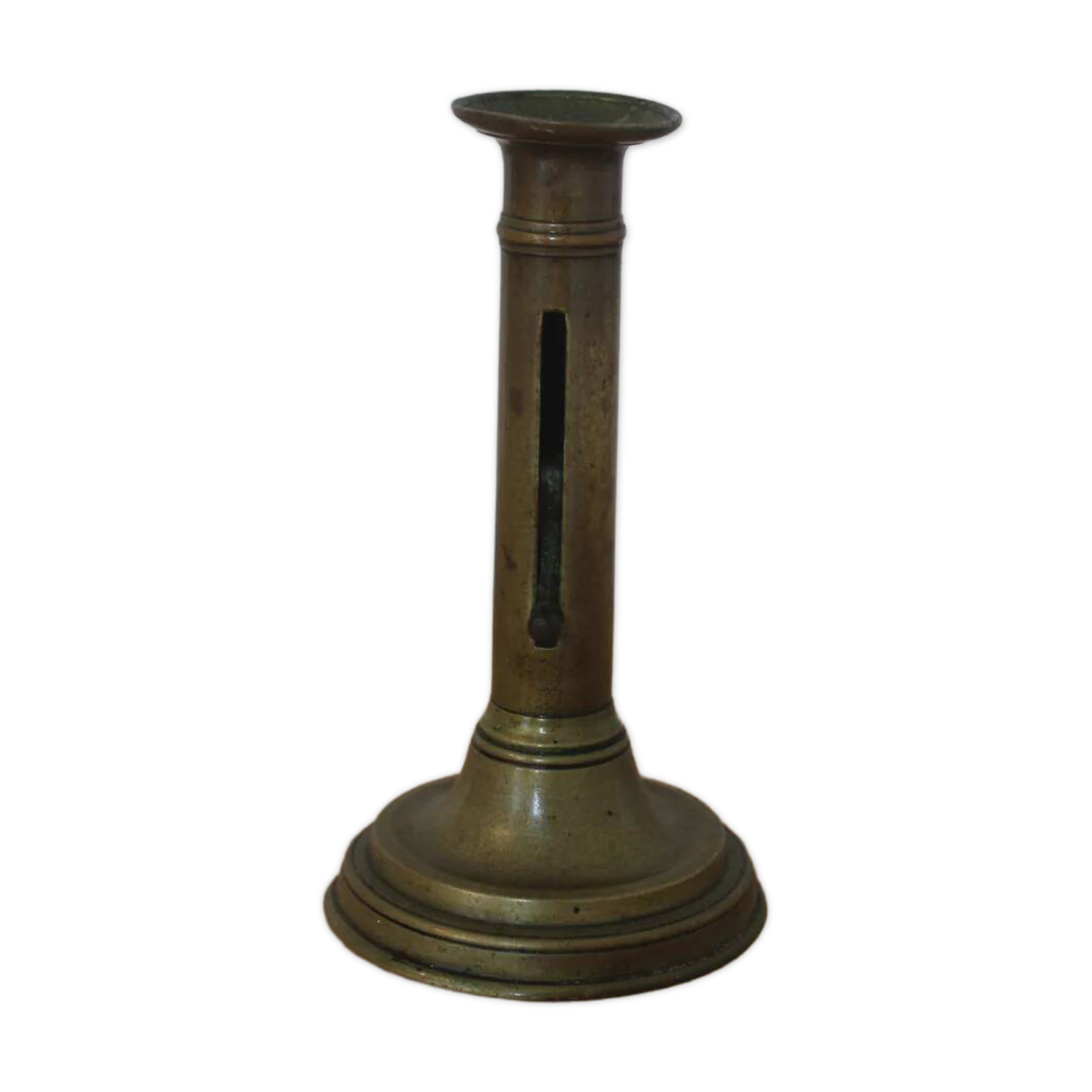 Antique brass push candle holder – vintage patinated candlestick H20 cm