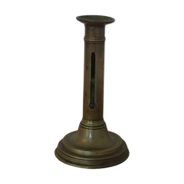 Antique brass push candle holder – vintage patinated candlestick H20 cm