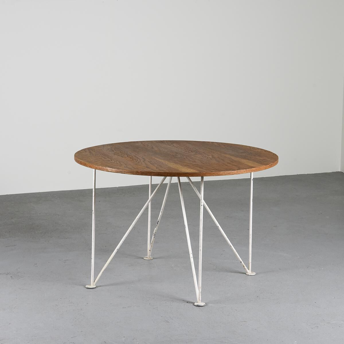 Round table in metal and wood, France, circa 1950