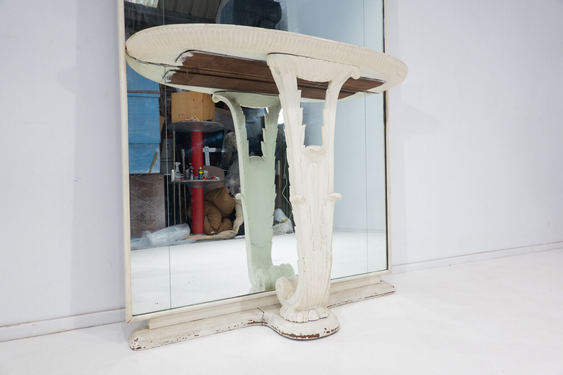 Italian console mirror, wood and glass