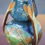 Large Art Deco vase, enamelled terracotta vase with floral motifs, Vase with tripod handles, Art Nouveau
