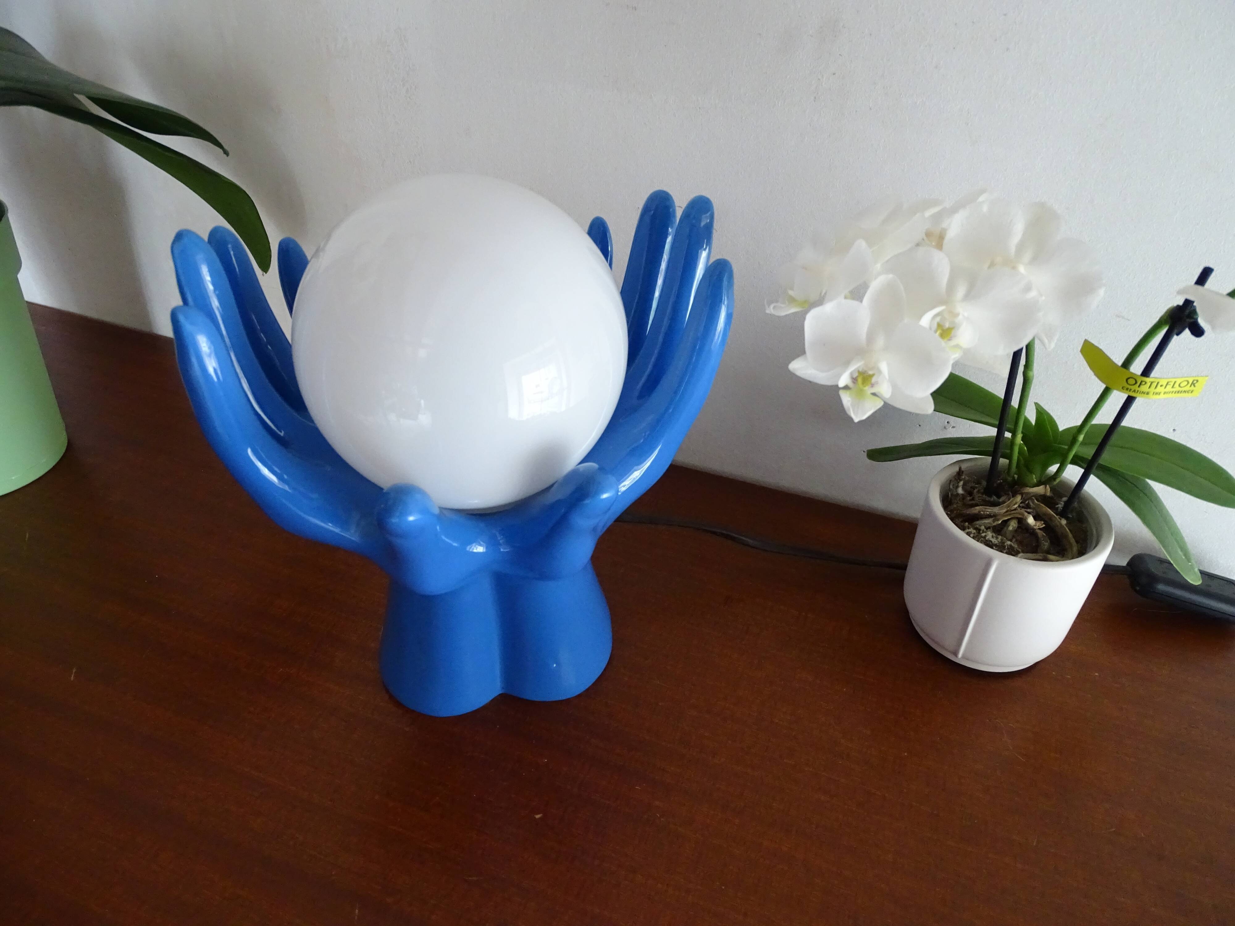 Lampe main céramique globe boule design vintage 1970