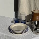 Set consisting of 6 beige flat plates with a blue rim + 3 deep plates.