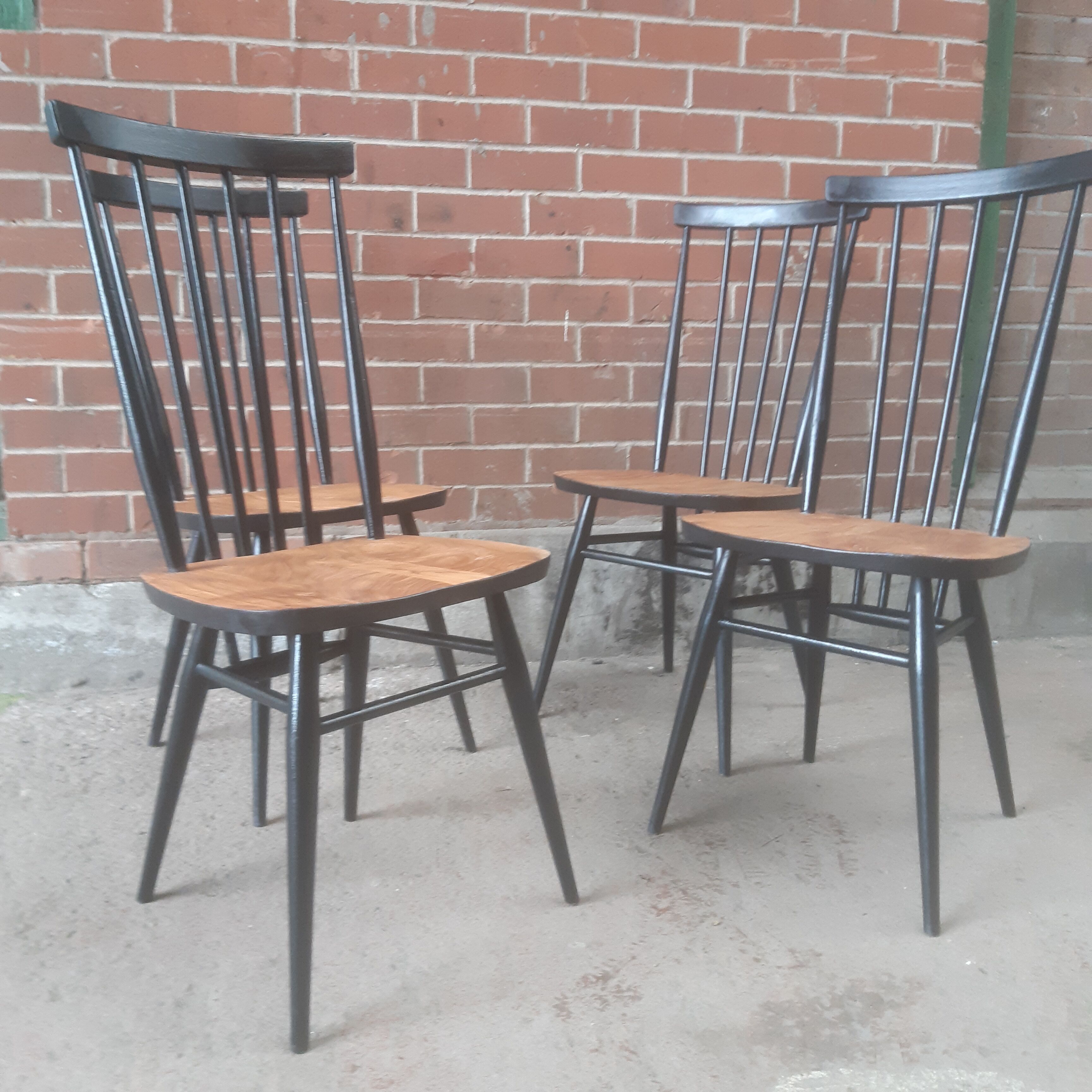 Four mid century Ercol 608 dining chairs