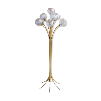 Italian lamppost 10 lights golden crystal balls 1960