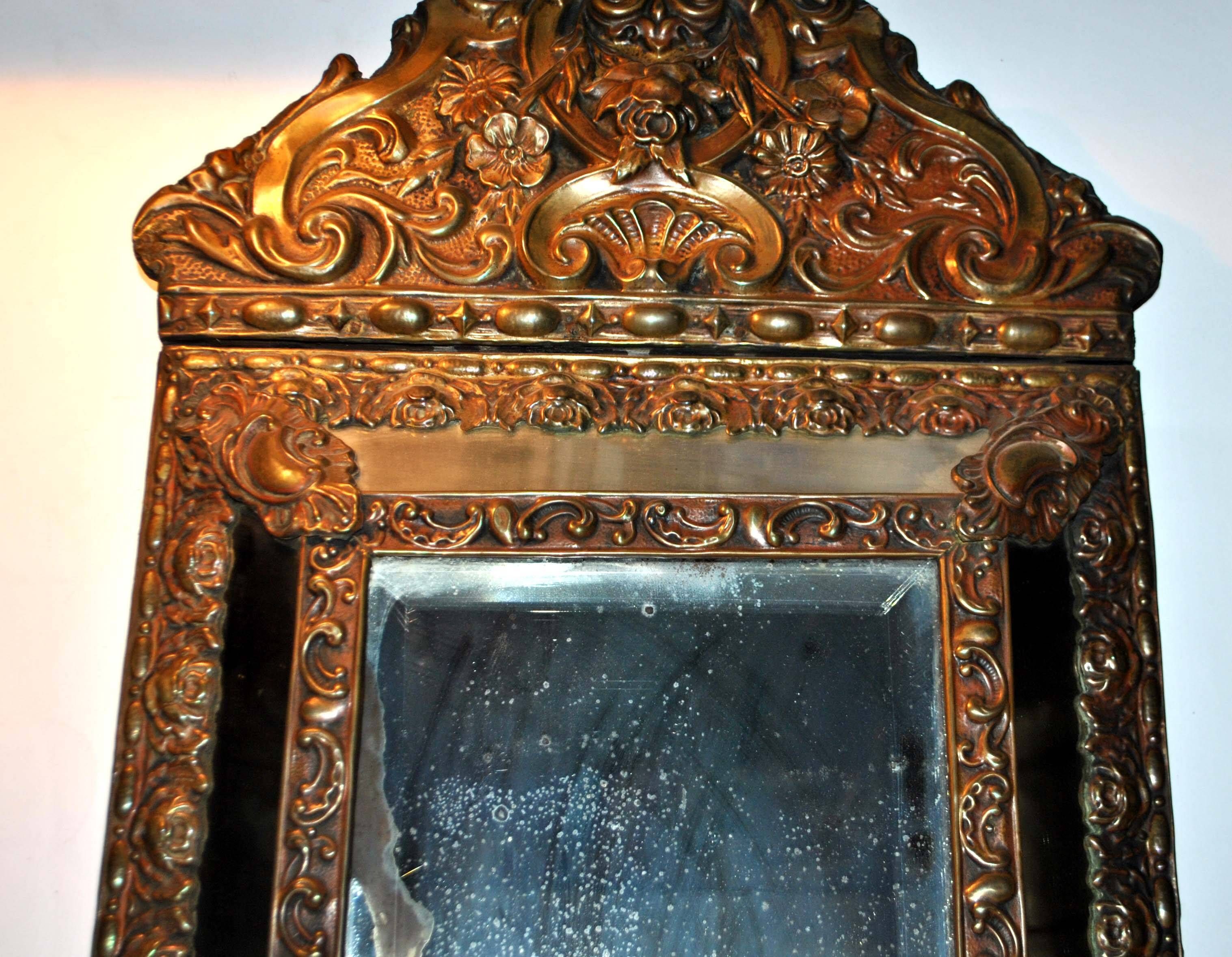 Miroir Ancien Napoléon III - Cadre Laiton Repoussé, Biseauté, 55 X 32 Cm - Déco Vintage