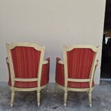 Pair of Louis XVI style bergère armchairs, antique.
