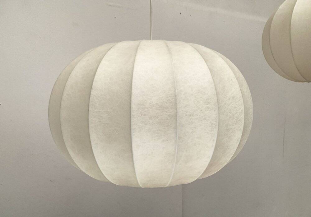 German mid-century cocoon pendant lamps by Friedel Wauer for Goldkant Leuchten, 1960s, set of 2.