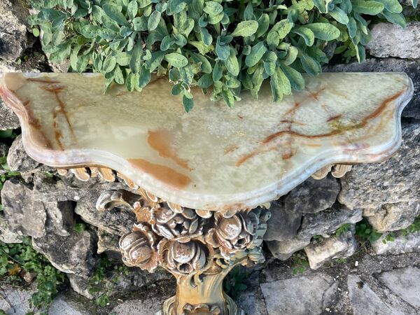 Console Vénitienne en céramique polychrome avec son miroir triptyque époque XIX eme siècle