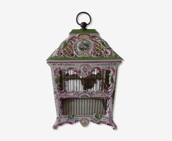 Luminaire vintage. Cage à oiseaux en faience