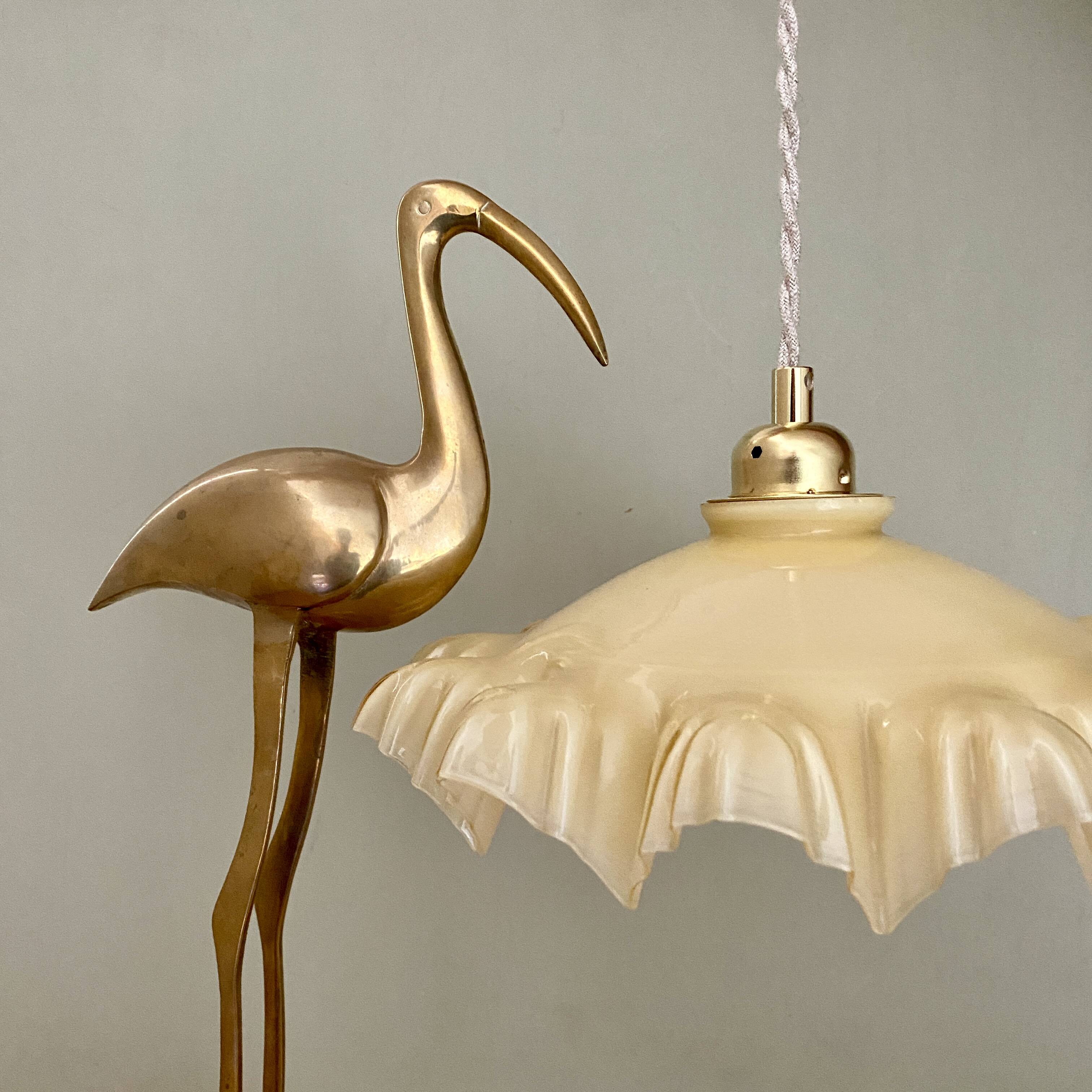 Vintage lampshade pendant light in pale yellow opaline