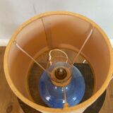 Table lamp in blue stoneware and vintage herbarium lampshade