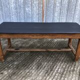 Antique oak farmhouse table with cat bar and 2 end drawers
