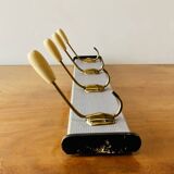 Old wall coat rack - 4 brass hooks