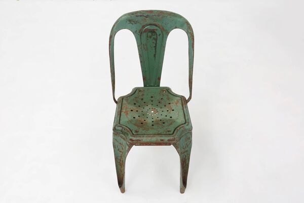 Lot de 4 chaises vertes vintage modèle A de Tolix, France, années 1950