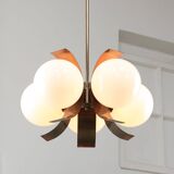 Vintage Italian Copper and Opaline Chandelier, 1970s
